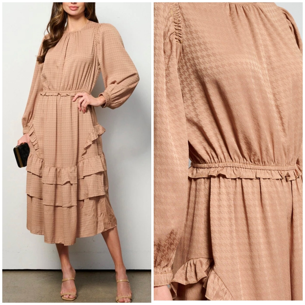 Current Air Brown Midi Dress with Ruffle Accents - Picture 6 of 6